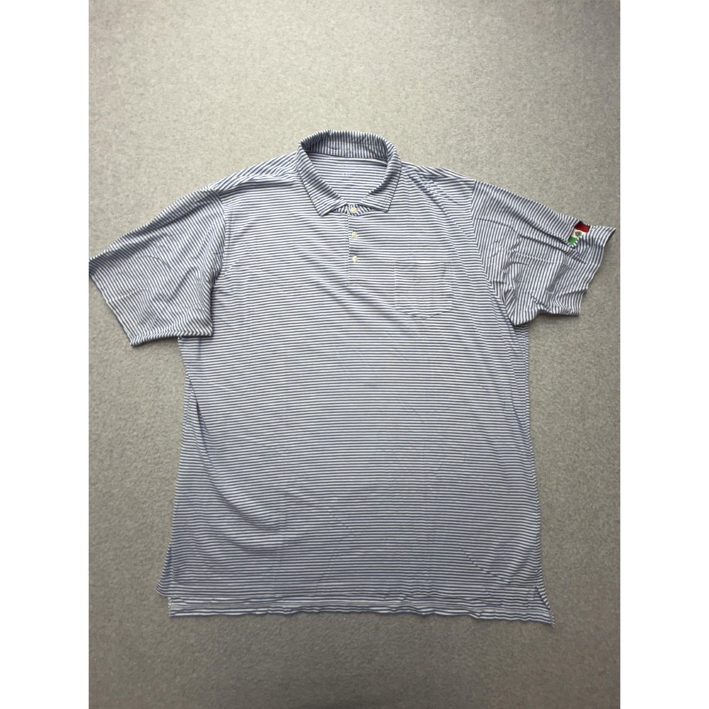 B. Draddy Polo Shirt Mens 2XL Blue Stripe Pima Cotton Golf Stretch Pocket Mexico